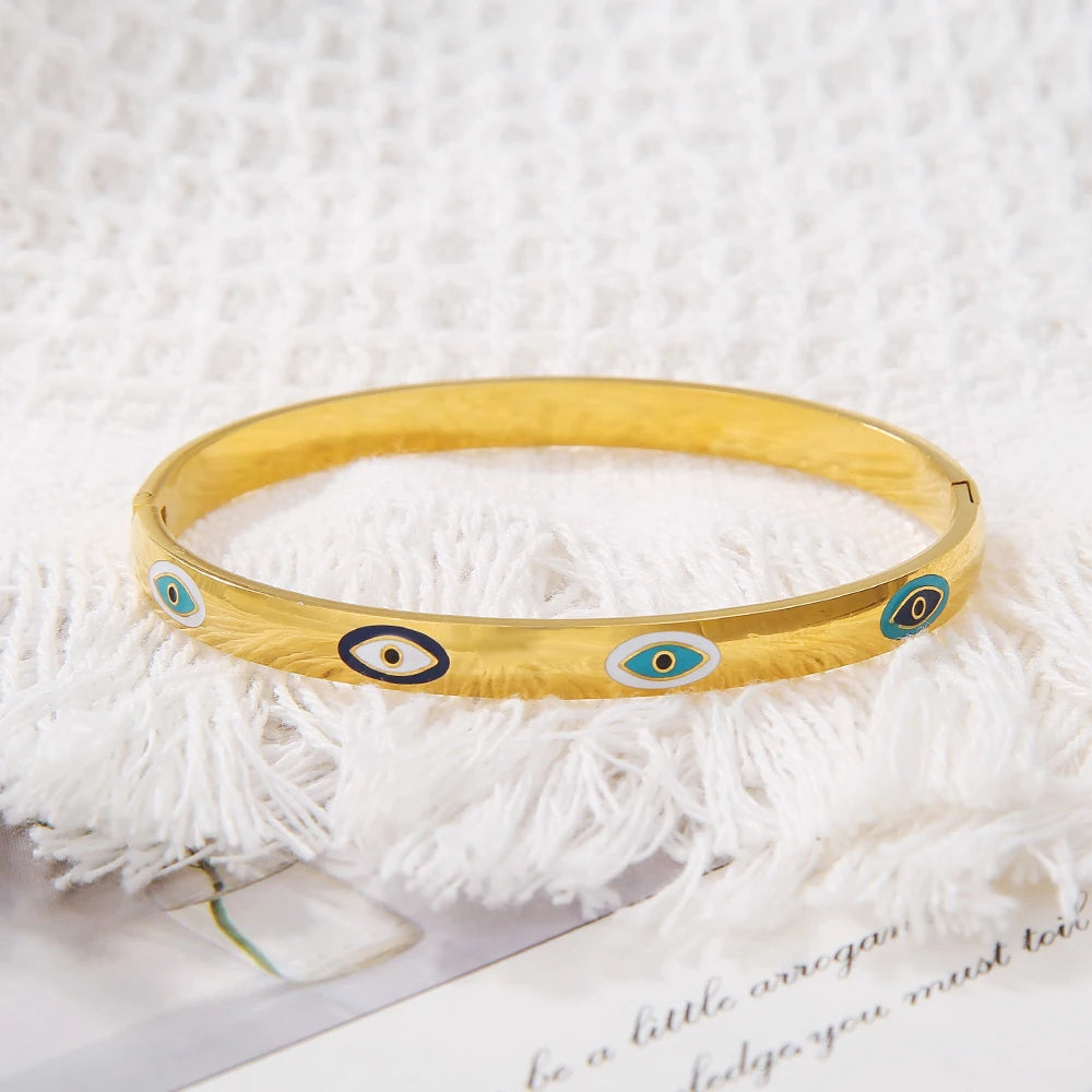 Enamel Evil Eye Stainless Steel Bangles Classic Charm Bracelet