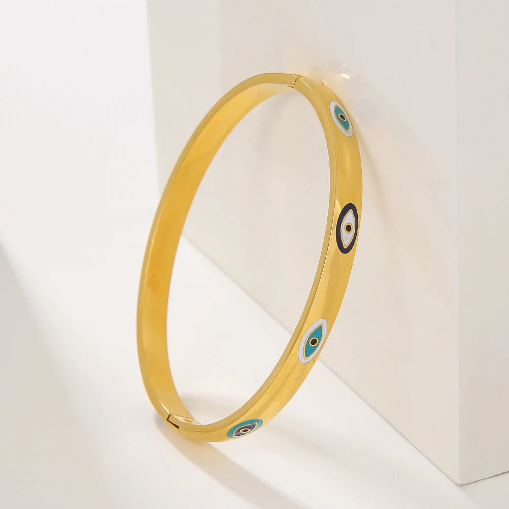 Enamel Evil Eye Stainless Steel Bangles Classic Charm Bracelet