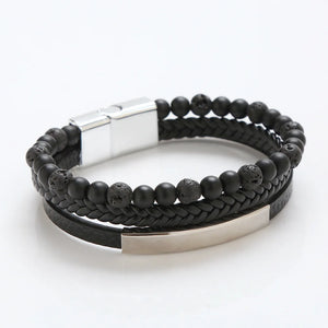 Leather Bangle Multilayer DIY Tiger Eye Stone Beads Bracelet