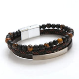 Leather Bangle Multilayer DIY Tiger Eye Stone Beads Bracelet