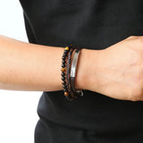 Leather Bangle Multilayer DIY Tiger Eye Stone Beads Bracelet
