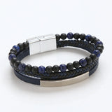 Leather Bangle Multilayer DIY Tiger Eye Stone Beads Bracelet