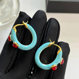 Retro Medieval Enamel Buckle Earrings with Red Agate