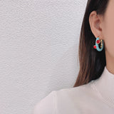 Retro Medieval Enamel Buckle Earrings with Red Agate
