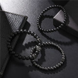 Vintage Lion Head Bracelet Set - Men's Matte Stone Beads