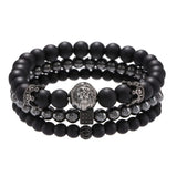 Vintage Lion Head Bracelet Set - Men's Matte Stone Beads