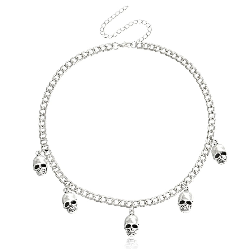 Hip Hop Skull Pendant Necklace Punk Silver Tassel Chain Jewelry