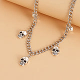 Hip Hop Skull Pendant Necklace Punk Silver Tassel Chain Jewelry