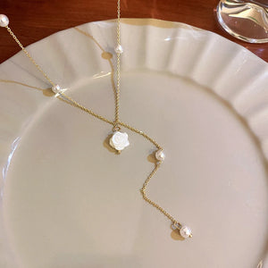 14K Gold Plated Flower Pearl Pendant Necklace for Women