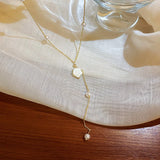 14K Gold Plated Flower Pearl Pendant Necklace for Women