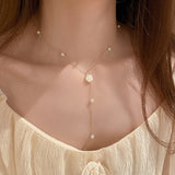 14K Gold Plated Flower Pearl Pendant Necklace for Women