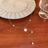 14K Gold Plated Flower Pearl Pendant Necklace for Women
