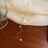 14K Gold Plated Flower Pearl Pendant Necklace for Women