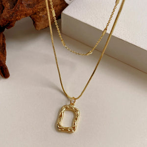 14K Gold Plated Double Chain Choker Pendant Necklace for Women