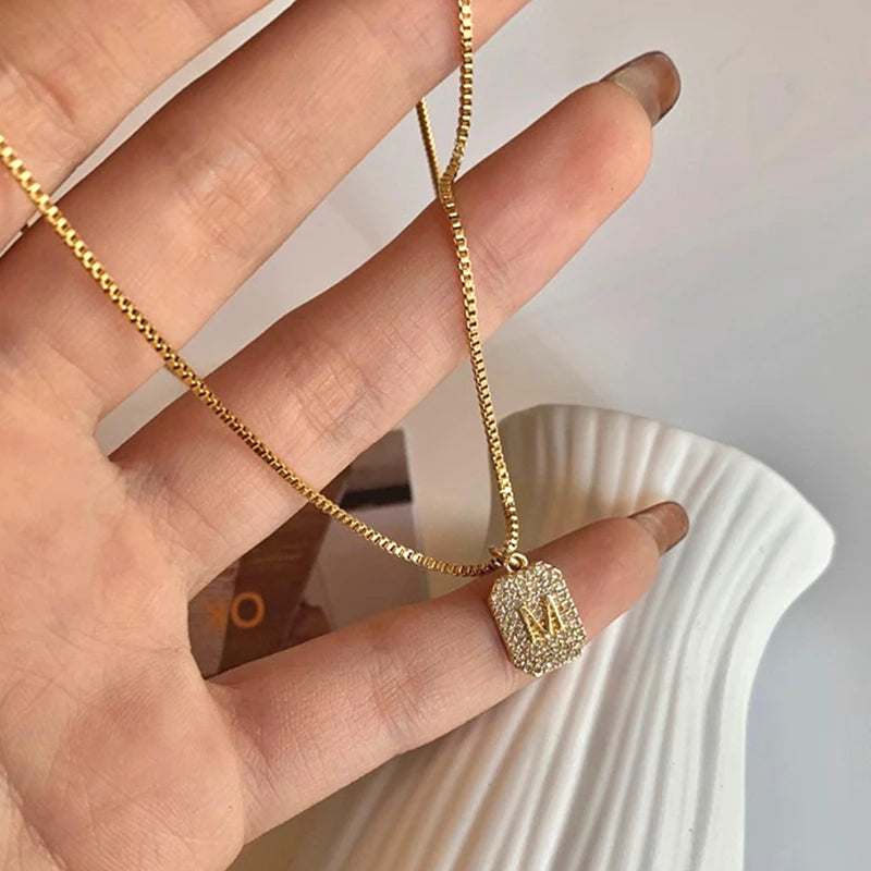 14K Plated Letter M Pendant Necklace AAA Zirconia Jewelry Gift