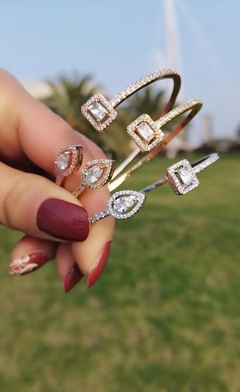 14K Diamond Crystal Cuff Bracelet for Women Dress Jewelry