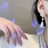 14k Plated Camellia Flower Pearl Earrings for Women