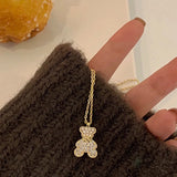 14k Real Little Bear Chain Necklace for Women Bling AAA Zircon Fine Gift