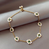 14k Real Emerald Pearl Flower Bracelet for Women Girl High Jewelry