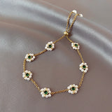 14k Real Emerald Pearl Flower Bracelet for Women Girl High Jewelry