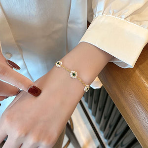 14k Real Emerald Pearl Flower Bracelet for Women Girl High Jewelry