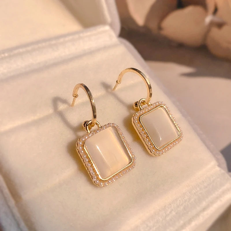 14k Opal Pearl Drop Earrings for Women - S925 Silver Needle