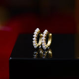 14k Geometric Pearl Hoop Earrings Real Plated Jewelry Gift for Women