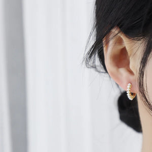 14k Geometric Pearl Hoop Earrings Real Plated Jewelry Gift for Women
