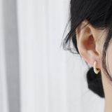 14k Geometric Pearl Hoop Earrings Real Plated Jewelry Gift for Women