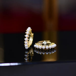 14k Geometric Pearl Hoop Earrings Real Plated Jewelry Gift for Women