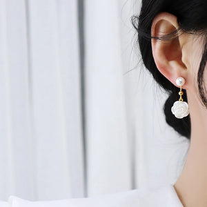 14k Gold Plated Camellia Flowers Drop Earrings for Women