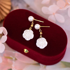 14k Gold Plated Camellia Flowers Drop Earrings for Women