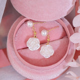 14k Gold Plated Camellia Flowers Drop Earrings for Women