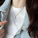Letter M Square Chain Necklace for Women Zircon Pendant Jewelry