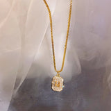 Letter M Square Chain Necklace for Women Zircon Pendant Jewelry