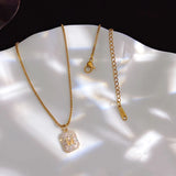 Letter M Square Chain Necklace for Women Zircon Pendant Jewelry