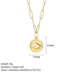Pink Eye Copper Charms Stainless Steel Necklace