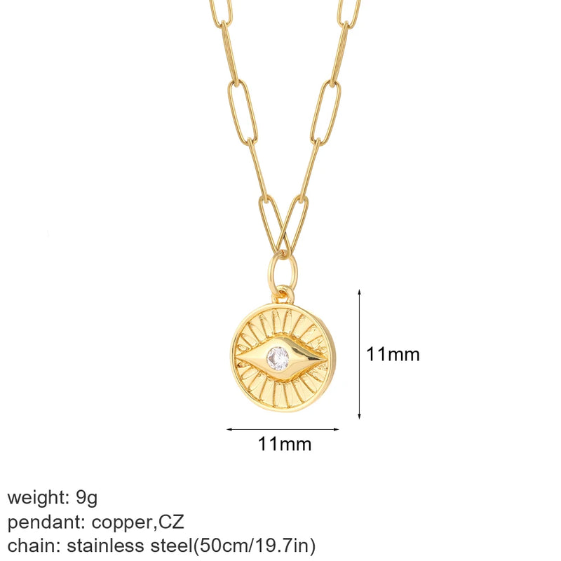 Pink Eye Copper Charms Stainless Steel Necklace