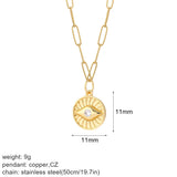 Pink Eye Copper Charms Stainless Steel Necklace