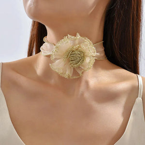 3D Flower Lace Necklace Transparent Mesh Yarn Clavicle Pendant N025