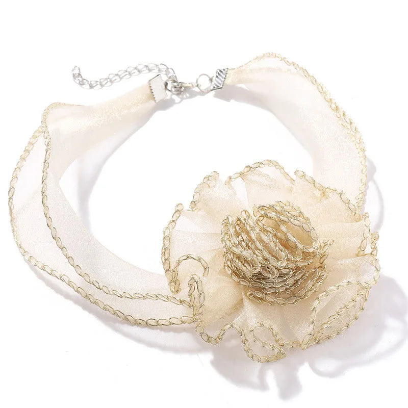 3D Flower Lace Necklace Transparent Mesh Yarn Clavicle Pendant N025