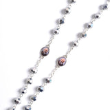Faceted Polygon Metal Beads Rosary Necklace with St Pio Centerpiece