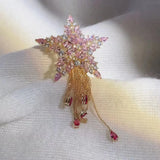 Cubic Zircon Star Crown Tassel Brooches Female Cardigan Freshwater Pearl Fan