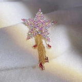 Cubic Zircon Star Crown Tassel Brooches Female Cardigan Freshwater Pearl Fan