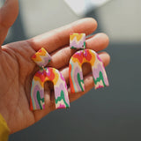 Abstract Polymer Clay Colorful Geometric Dangle Stud Earrings