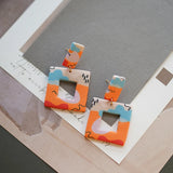 Abstract Polymer Clay Colorful Geometric Dangle Stud Earrings