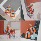 Abstract Polymer Clay Colorful Geometric Dangle Stud Earrings
