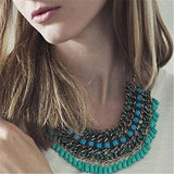 Ethnic Beads Collar Choker Necklace Bohemian Crystal Tassel Pendants Jewelry
