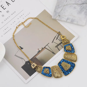 Gemstone Choker Necklace Collar Statement Carved Maxi Necklace