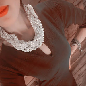 Bohemian Handwork Pearl Collar Choker Necklace